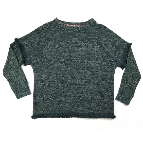 KNOX ROSE Fringed SWEATER Heathered Green French Terry: Oversized XS or Reg M - Picture 3 of 12